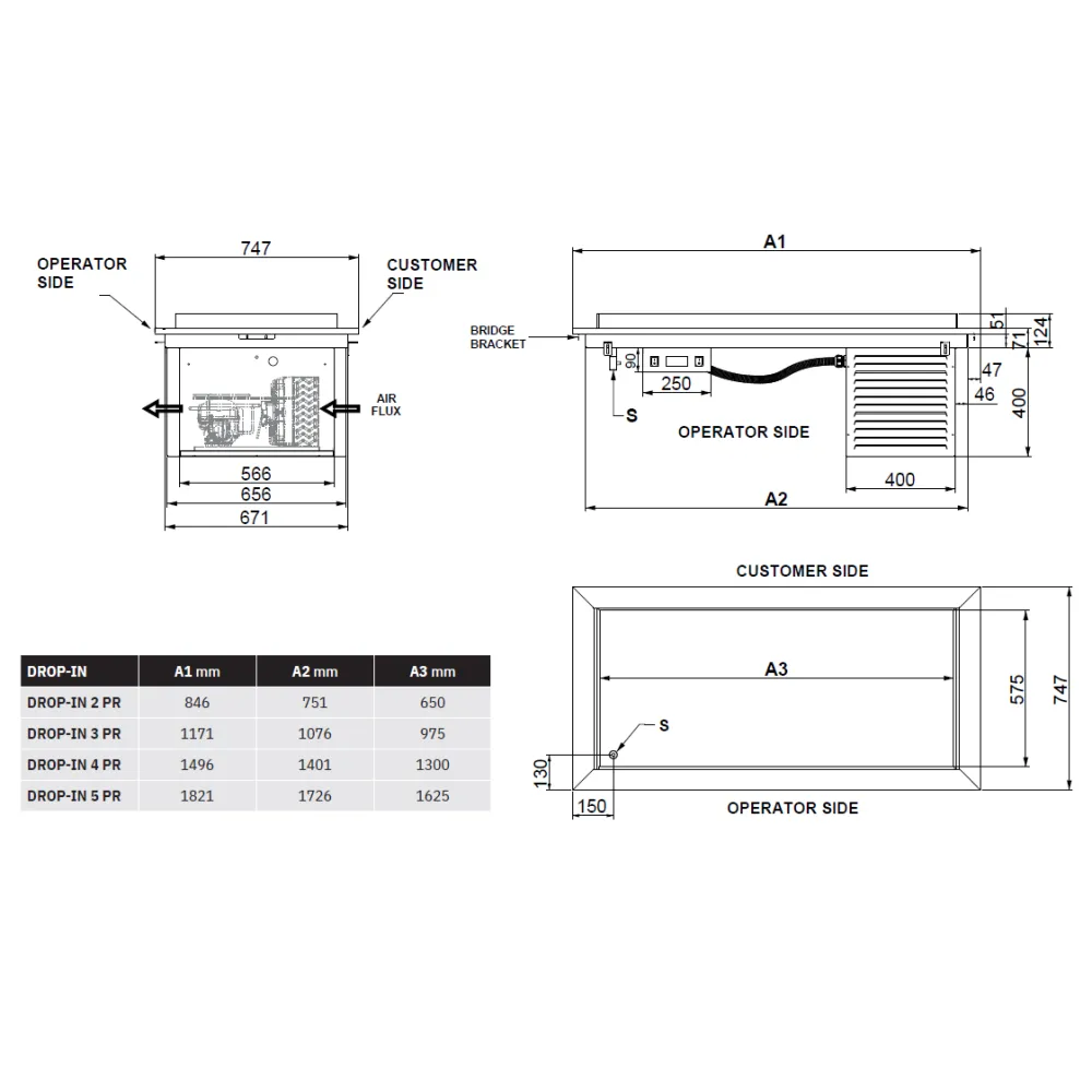 COMPTOIR RÉFRIGÉRÉ EN ACIER INOXYDABLE DROP-IN-4PR-IN
