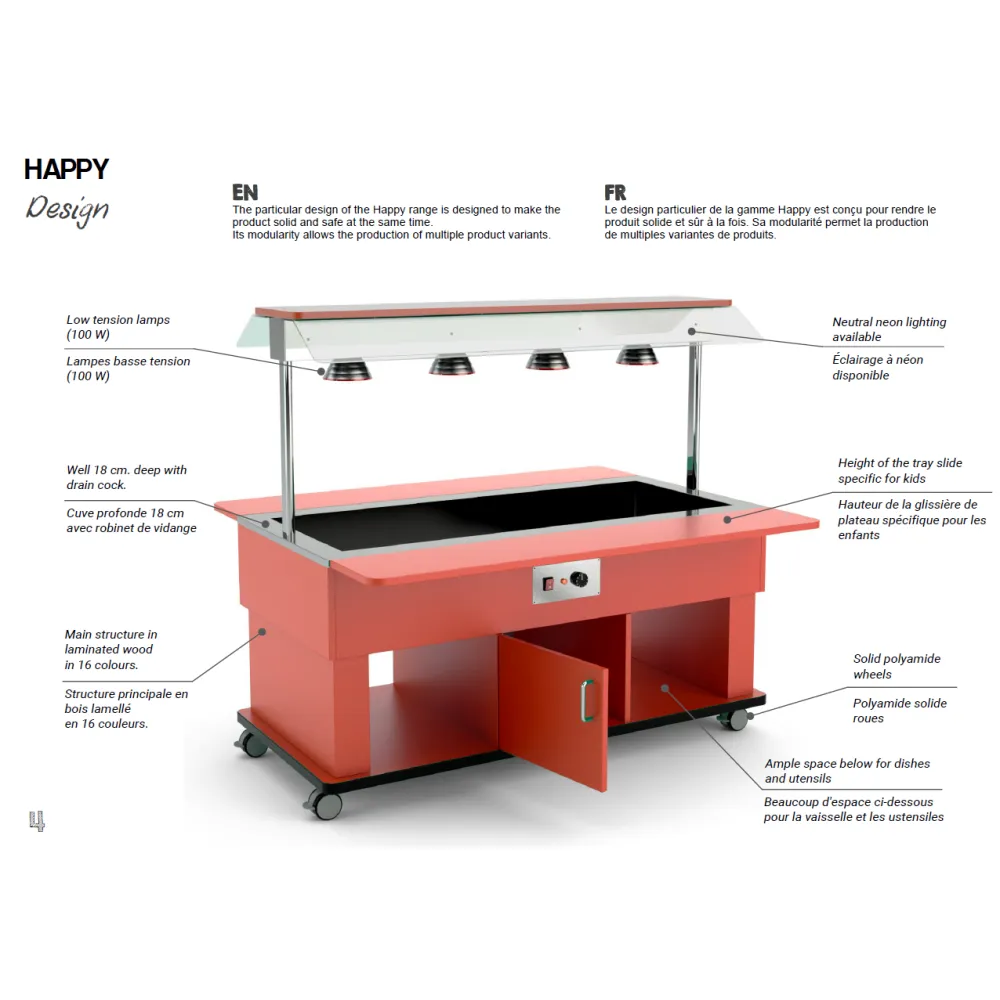 BUFFET CHAUFFANT BAIN MARIE AVEC LAMPES INFRAROUGES HAPPY 4 BM/INFRA