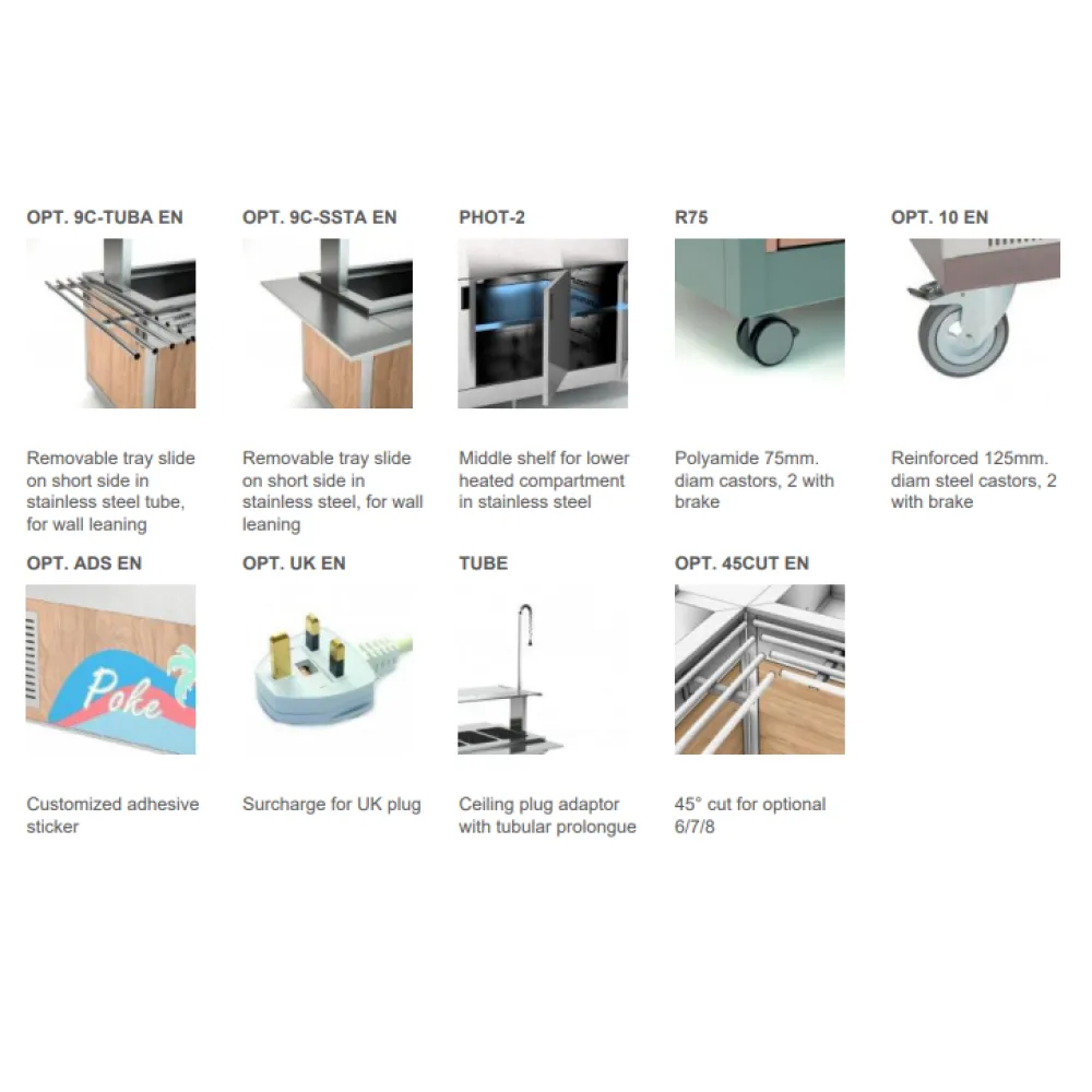 Buffet avec plan de travail chauffant en verre trempé OMNIA 2PC