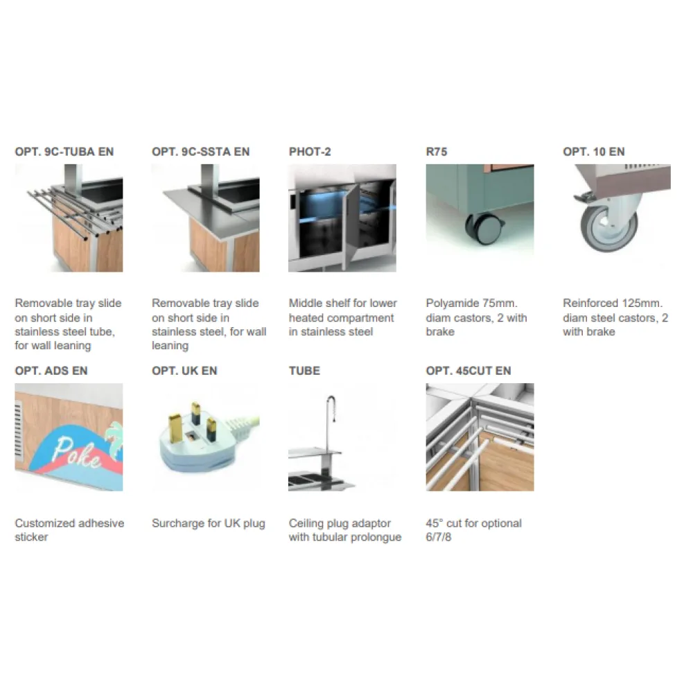 Buffet avec plan de travail chauffant en verre trempé et compartiment inférieur ventilé OMNIA 4PC/SC