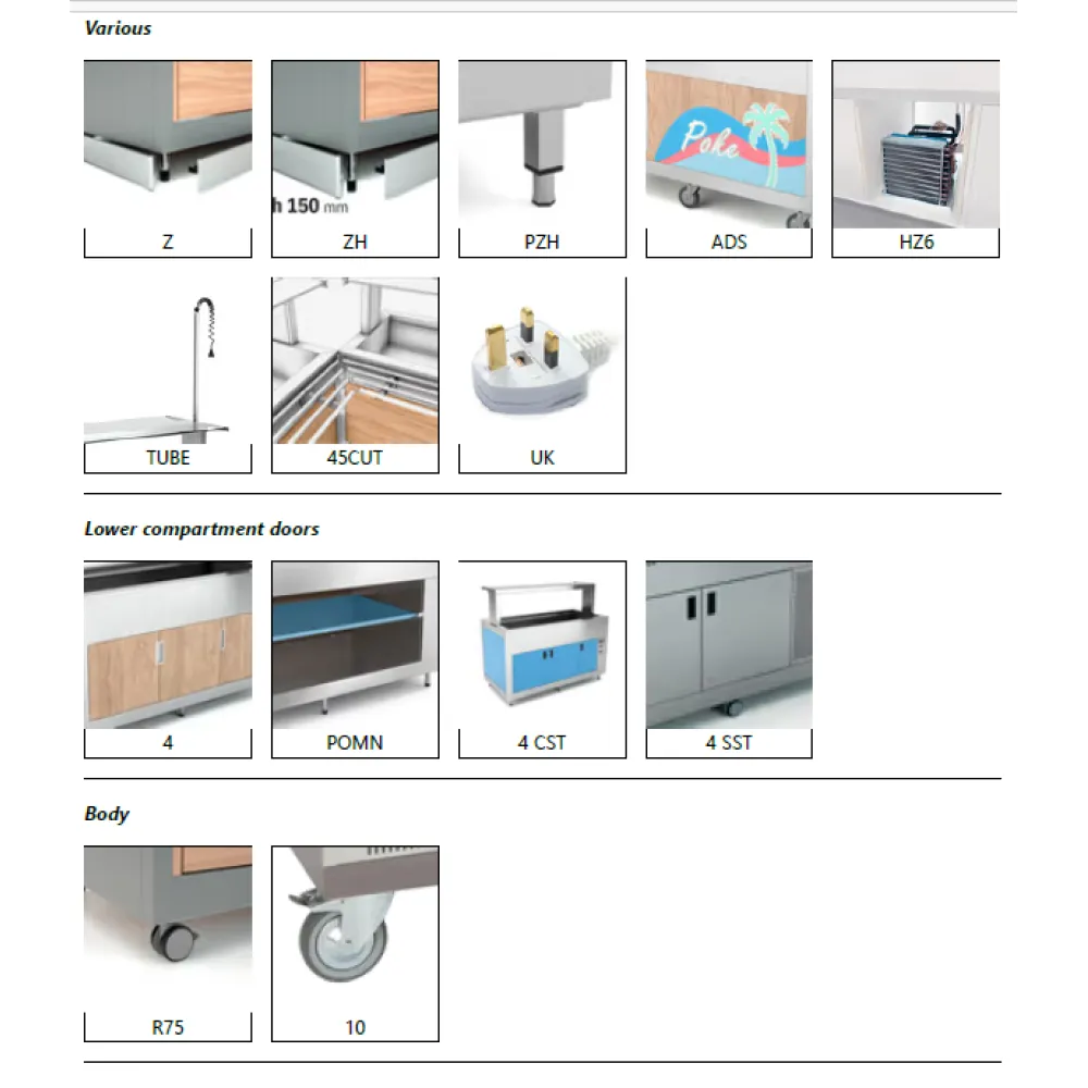 BUFFET RÉFRIGÉRÉ AVEC PLAN DE TRAVAIL HANEX® BETACRYL ET COMPARTIMENT INFÉRIEUR FROID OMNIA 3PR/SF