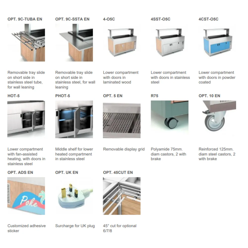 Buffet avec plan de travail chauffant en verre trempé OMNIA 5PC