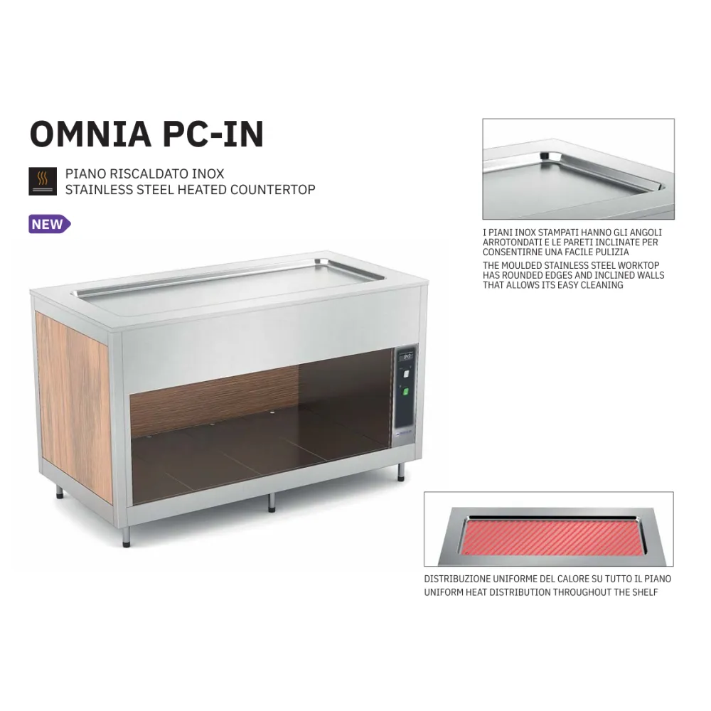 BUFFET AVEC PLATEAU CHAUFFANT EN ACIER INOXYDABLE OMNIA 3PC-IN
