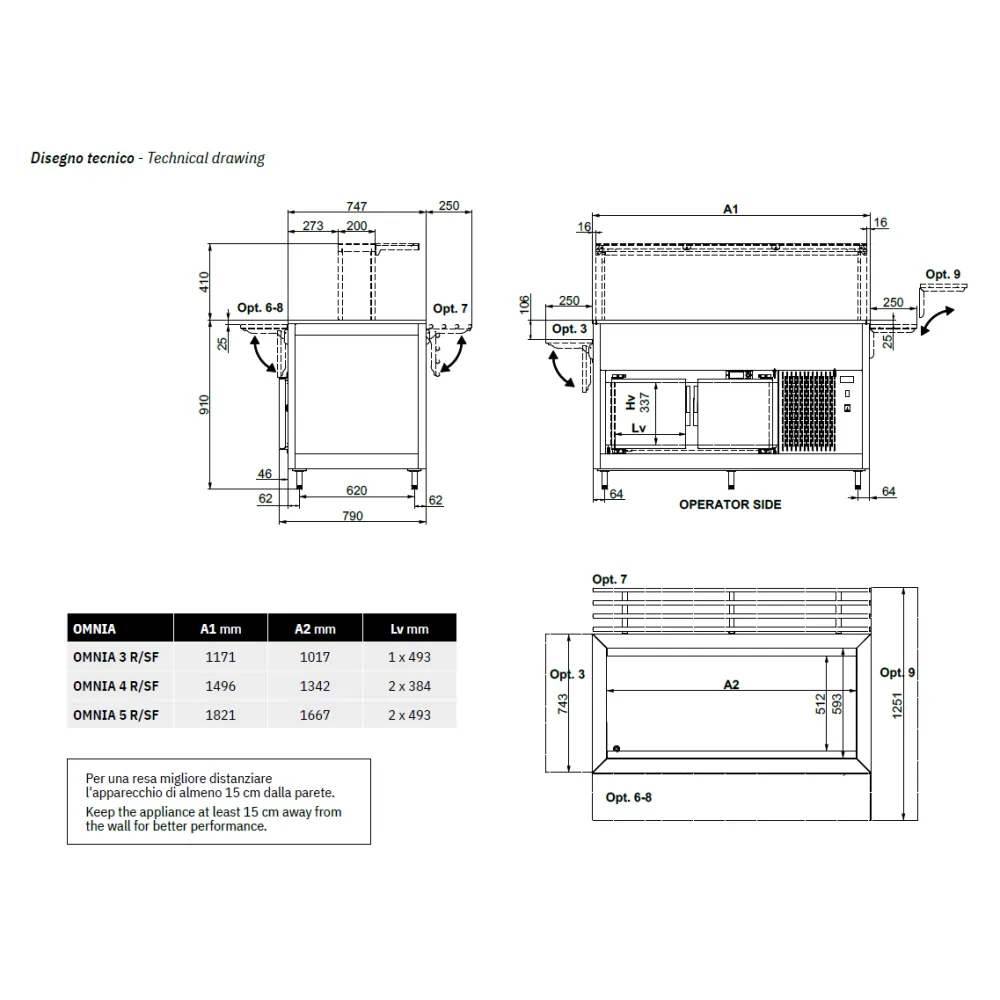 BUFFET FROID À VENTILATION AVEC COMPARTIMENT INFÉRIEUR FROID OMNIA 5RV/SF