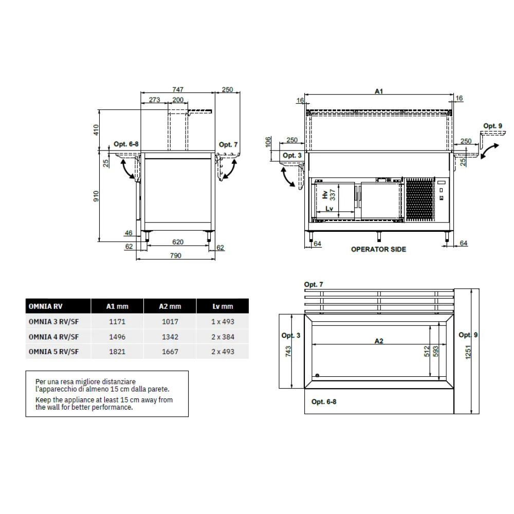 BUFFET FROID À VENTILATION AVEC COMPARTIMENT INFÉRIEUR FROID OMNIA 3RV/SF