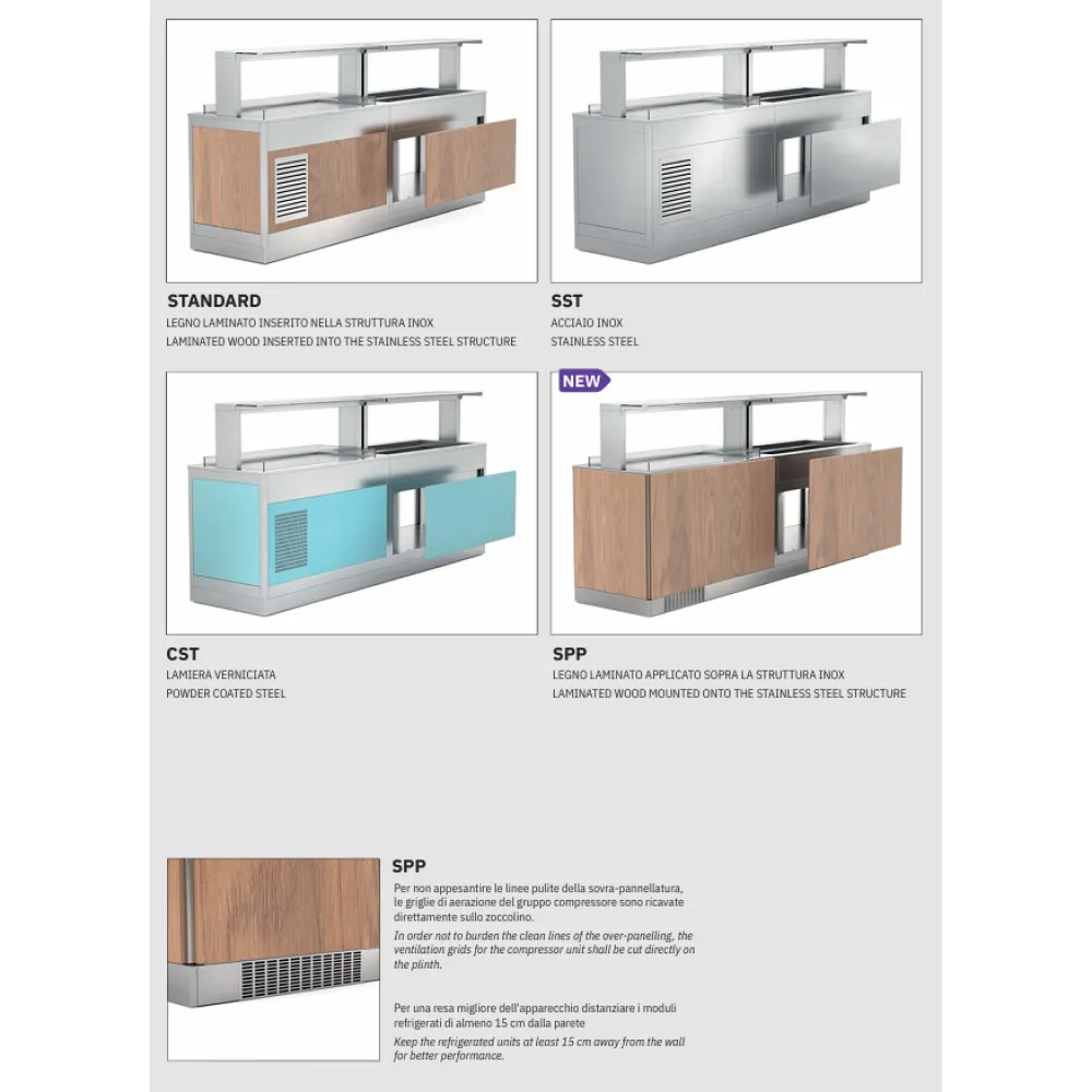 BUFFET AVEC PLATEAU CHAUFFANT EN ACIER INOXYDABLE OMNIA 3PC-IN
