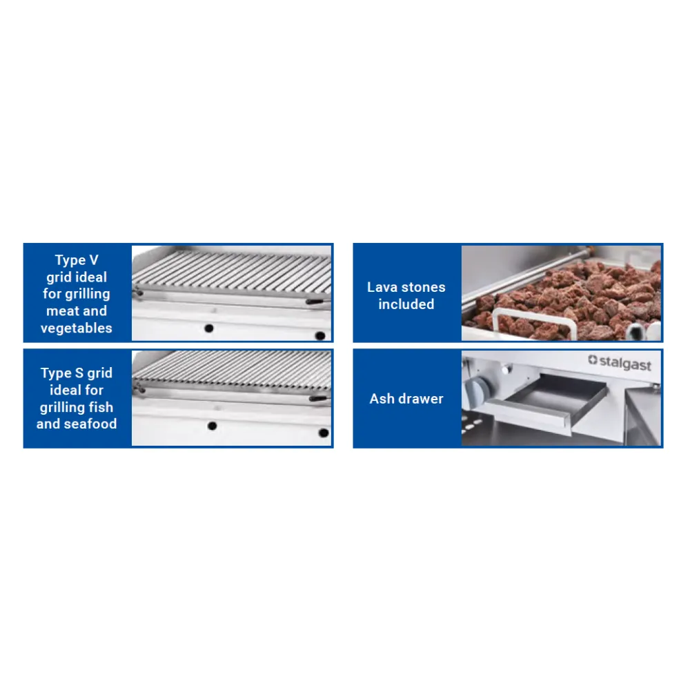 Grill professionnel à gaz Stalgast 9733030 avec pierres de lave 16 kW