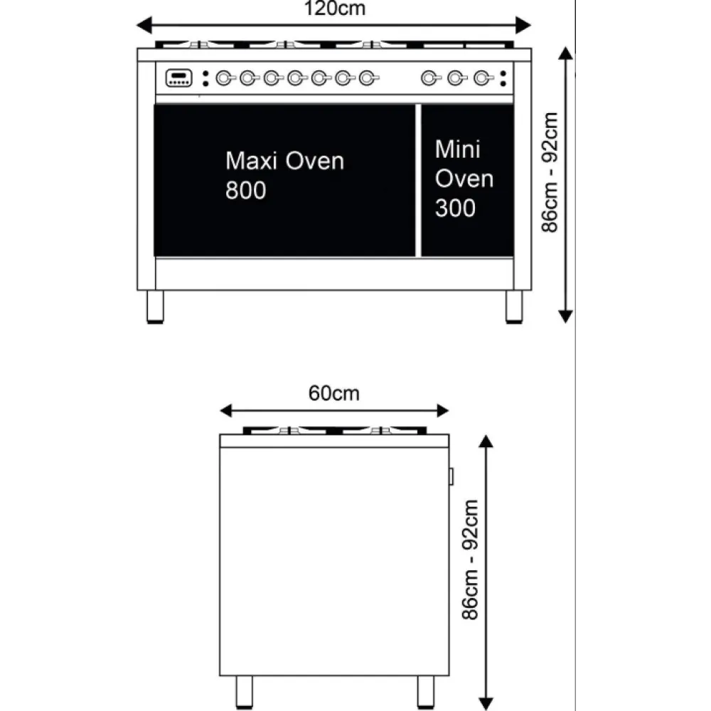 Cuisinière avec four Nostalgie P12FINE3 120 cm 6 feux avec plaque de cuisson et 2 zones à induction