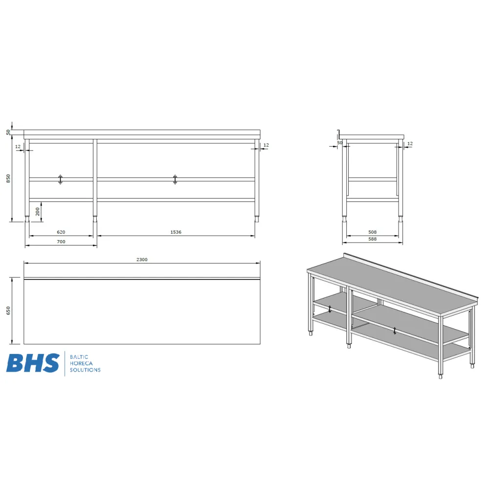 Table professionnelle en inox à deux étagères Novameta 26-07481