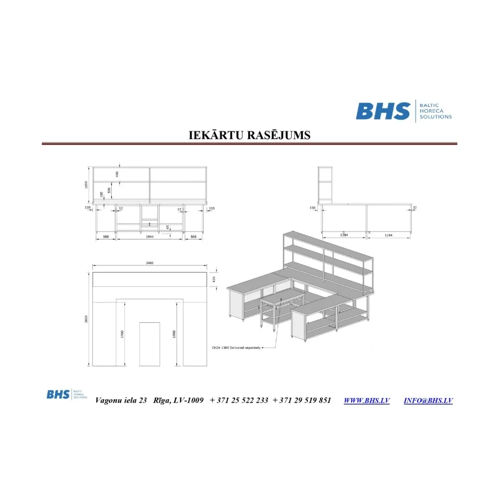 Stainless steel U-shaped table with shelf and shelf system