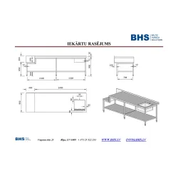 Table with sink and shelf with space for equipment 2400 mm
