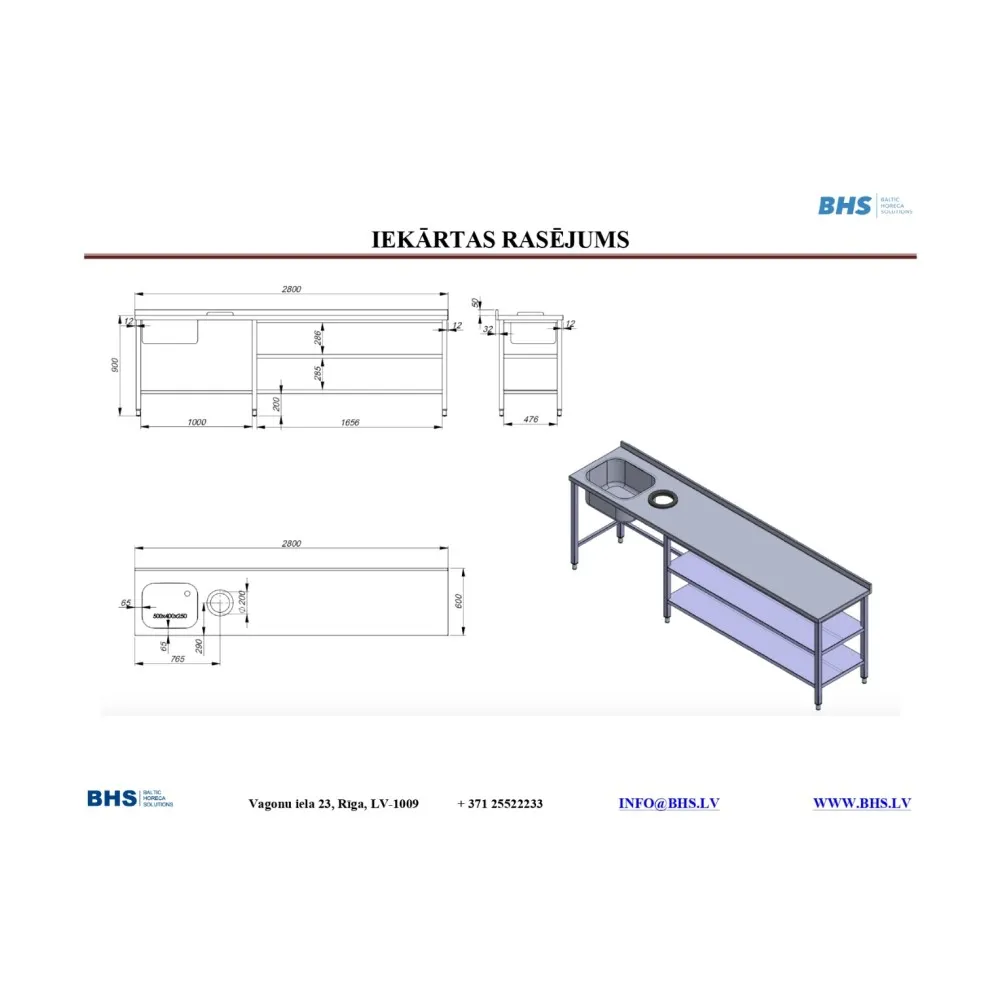 Table de travail avec évier et 2 étagères  NN42