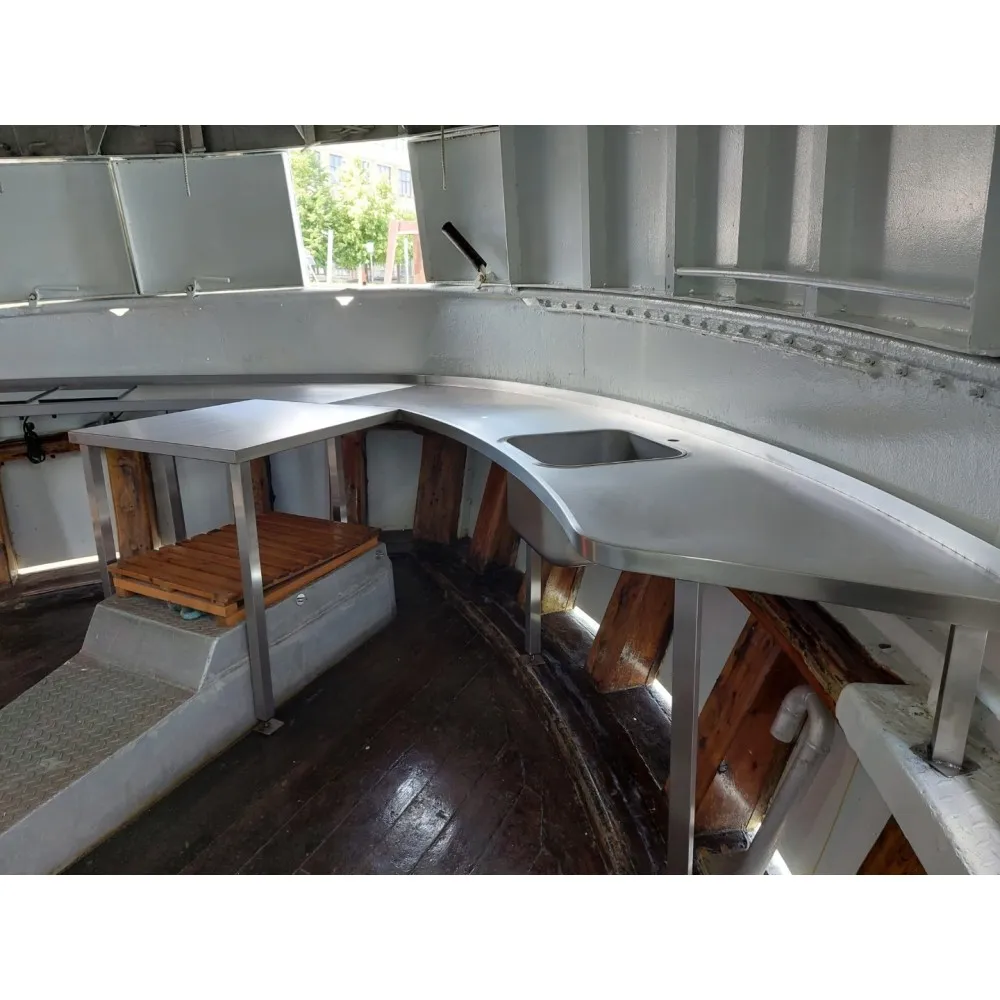 Circular table with sink on a yacht