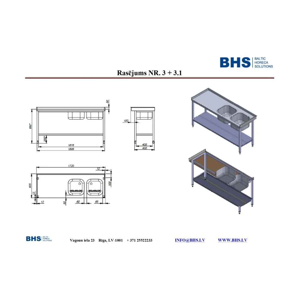 Table avec 2 éviers et étagère NN46