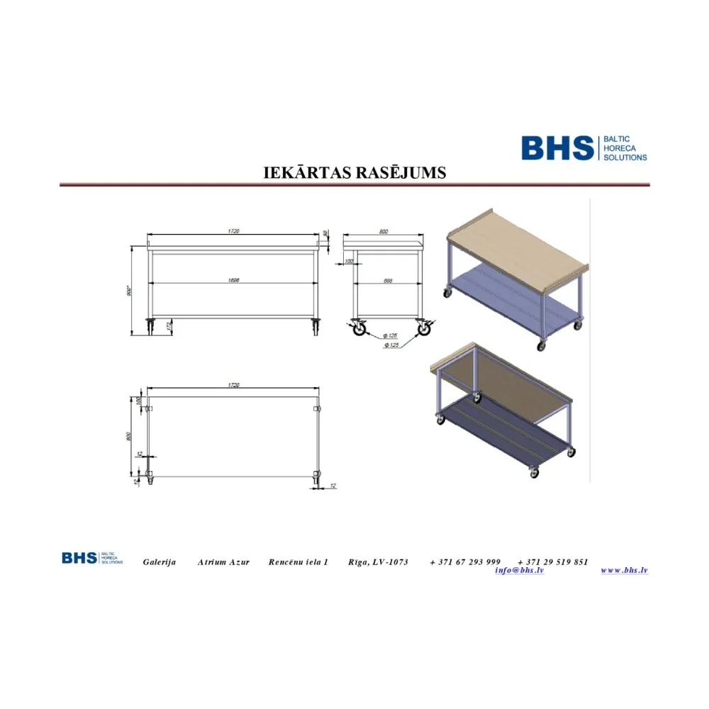 Table avec une étagère sur roulettes  NN49