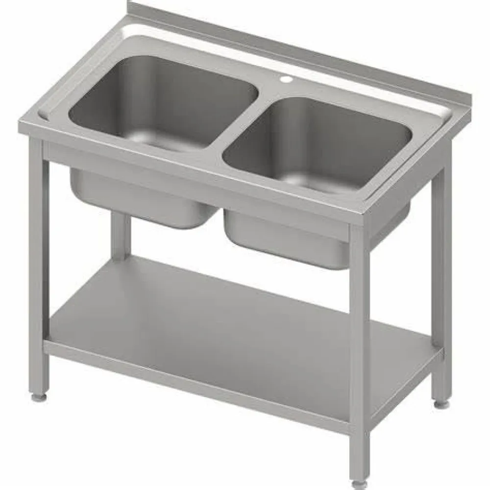 Table with a double-chamber sinks with a shelf 1000x700 mm