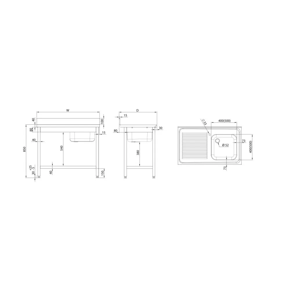 Table with a double-chamber sinks with a shelf 1600x700 mm