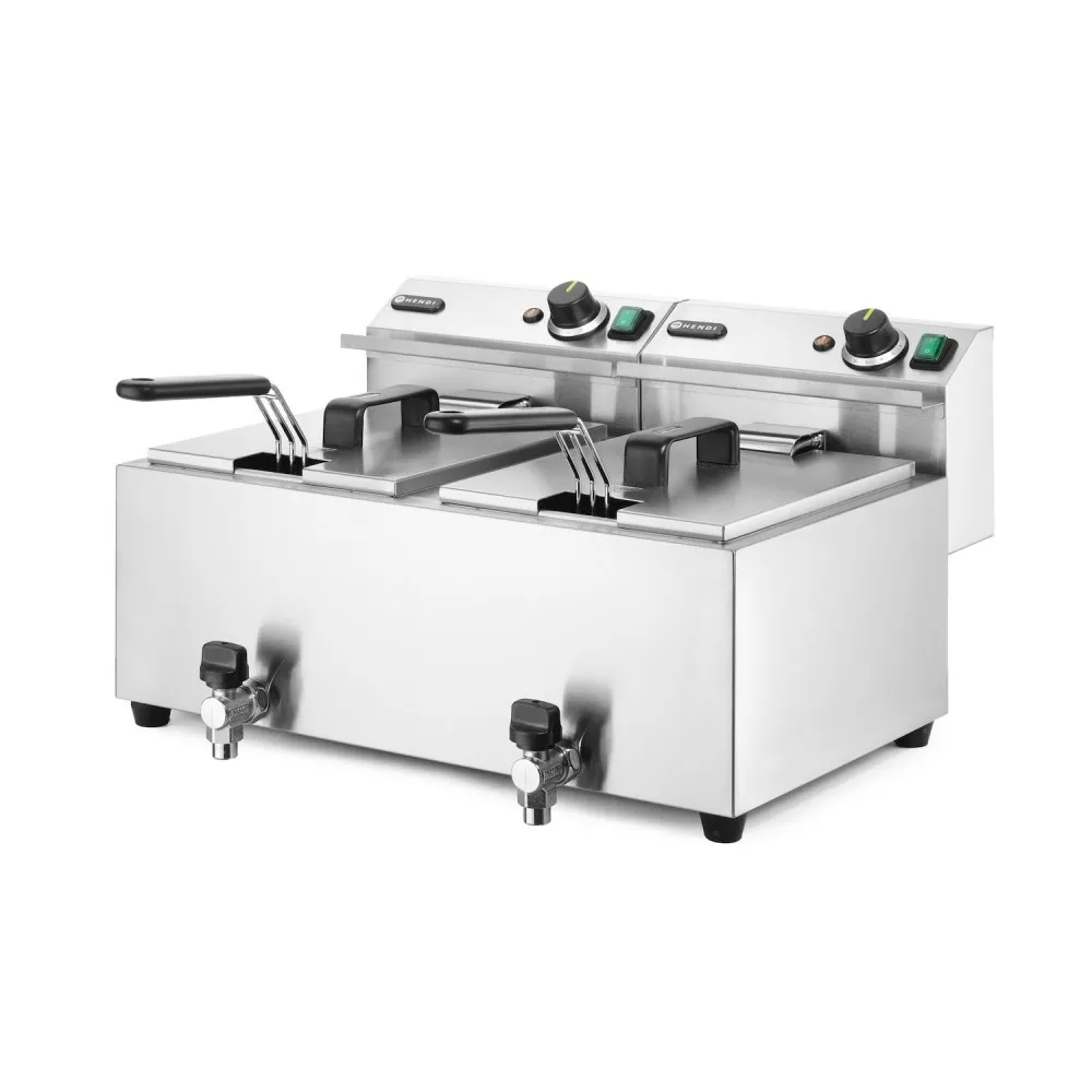 Friteuse manuelle Profi Line avec robinet de sortie, 2 x 8 l