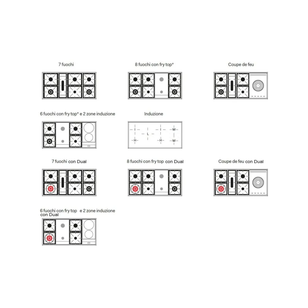 Cuisinière avec four Nostalgie P12FINE3 120 cm 6 feux avec plaque de cuisson et 2 zones à induction