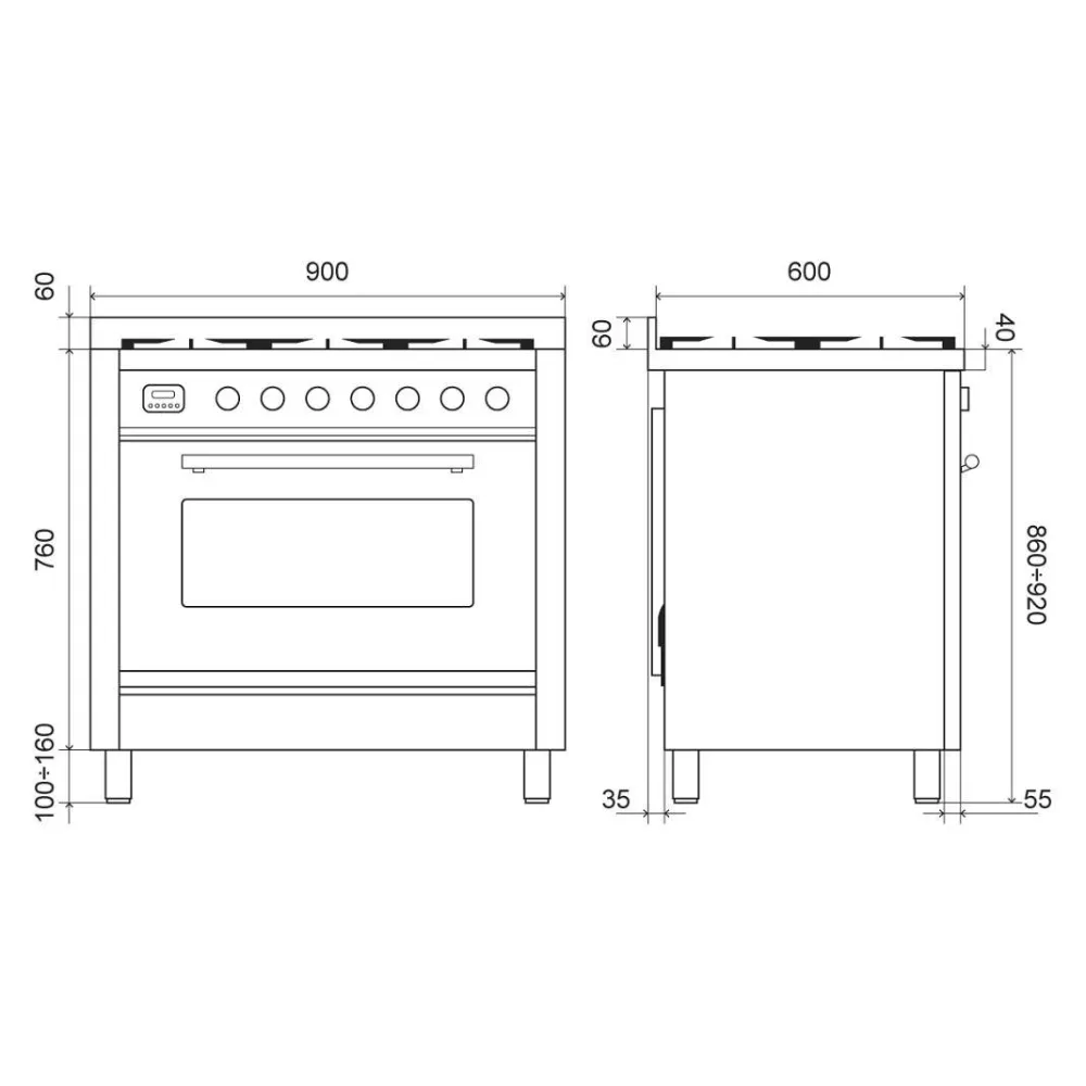 Cuisinière avec four Professional Plus 90 cm  P09IWE3 4 feux + 2 induction