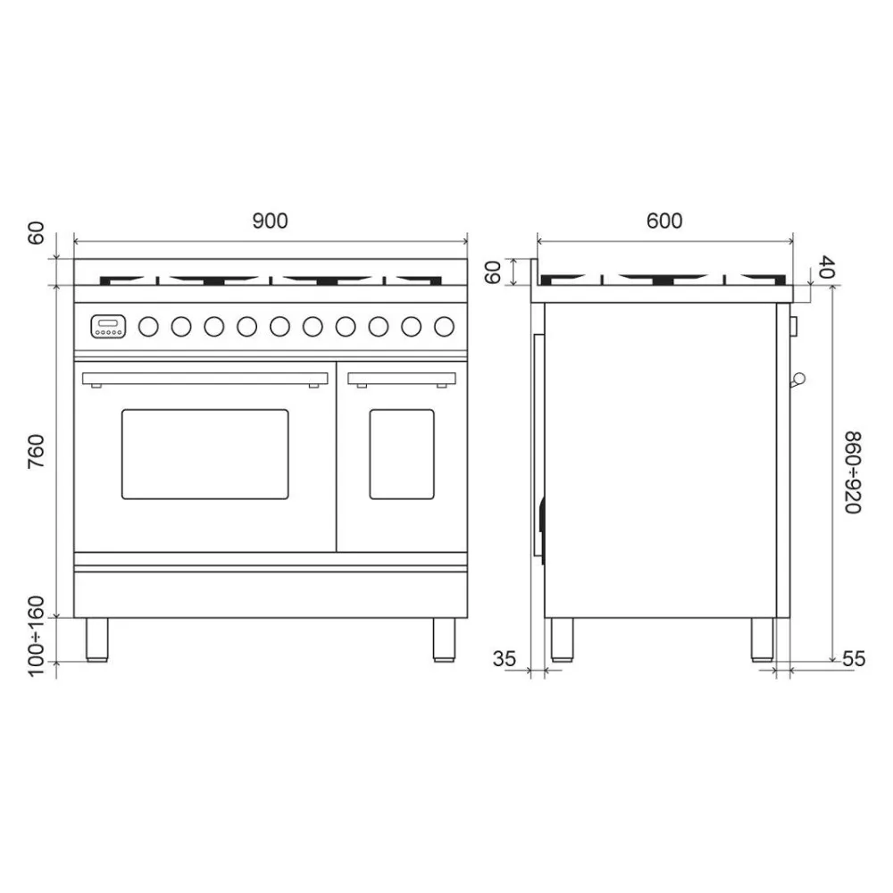 Cuisinière avec four Professional Plus 900 mm PD09FWE3 6 feux avec plaque de cuisson