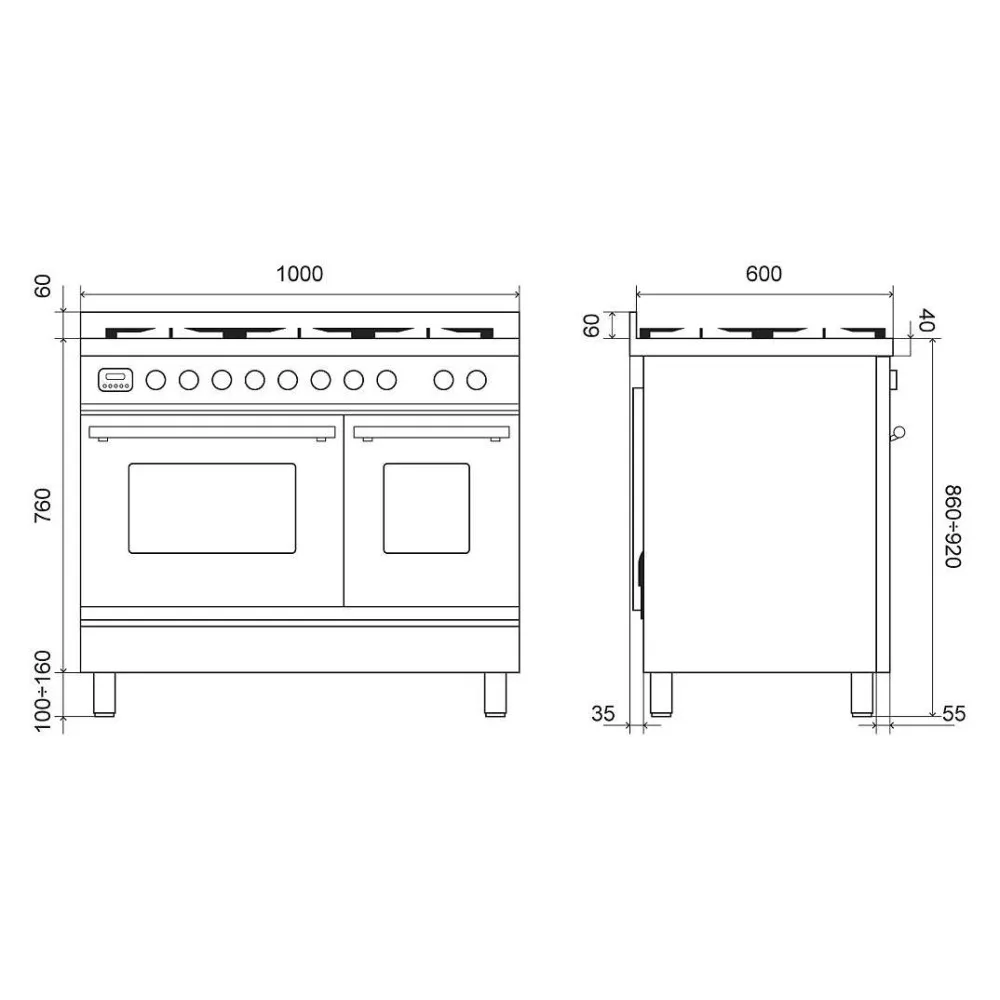 Cuisinière avec four Professional Plus 100 cm PD10IWE3 4 feux + 2 induction