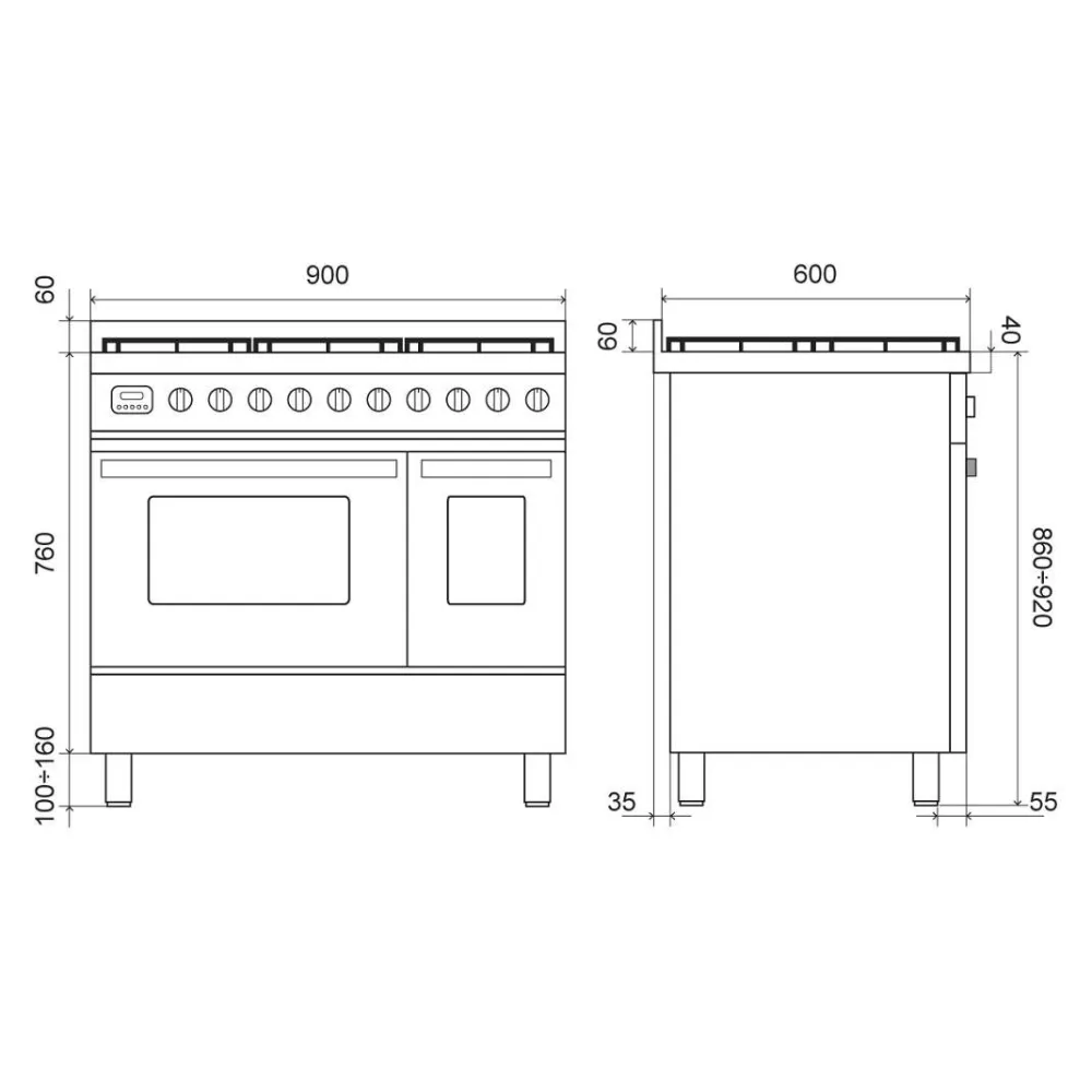 Cuisinière avec four Pro Line 90 cm LDBI09WM3 induction
