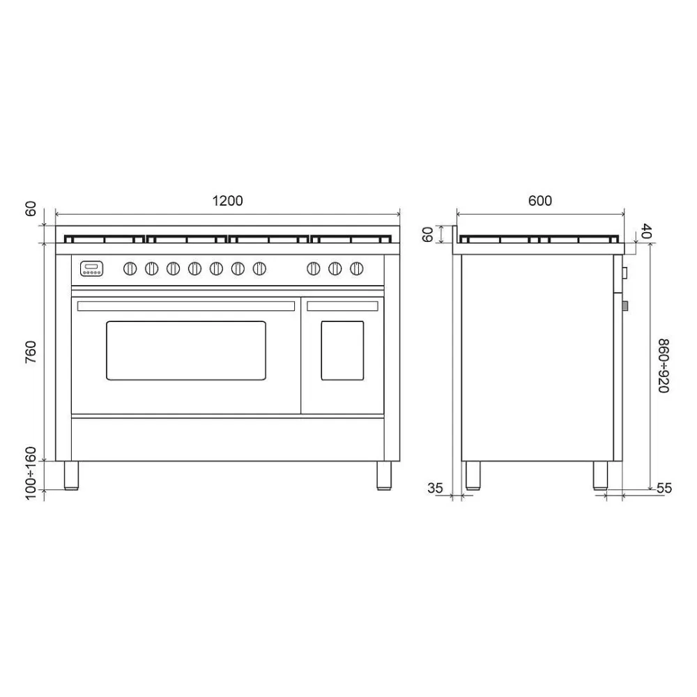 Cuisinière avec four Pro Line 120 cm L12FWM3 8 feux avec plaque de cuisson