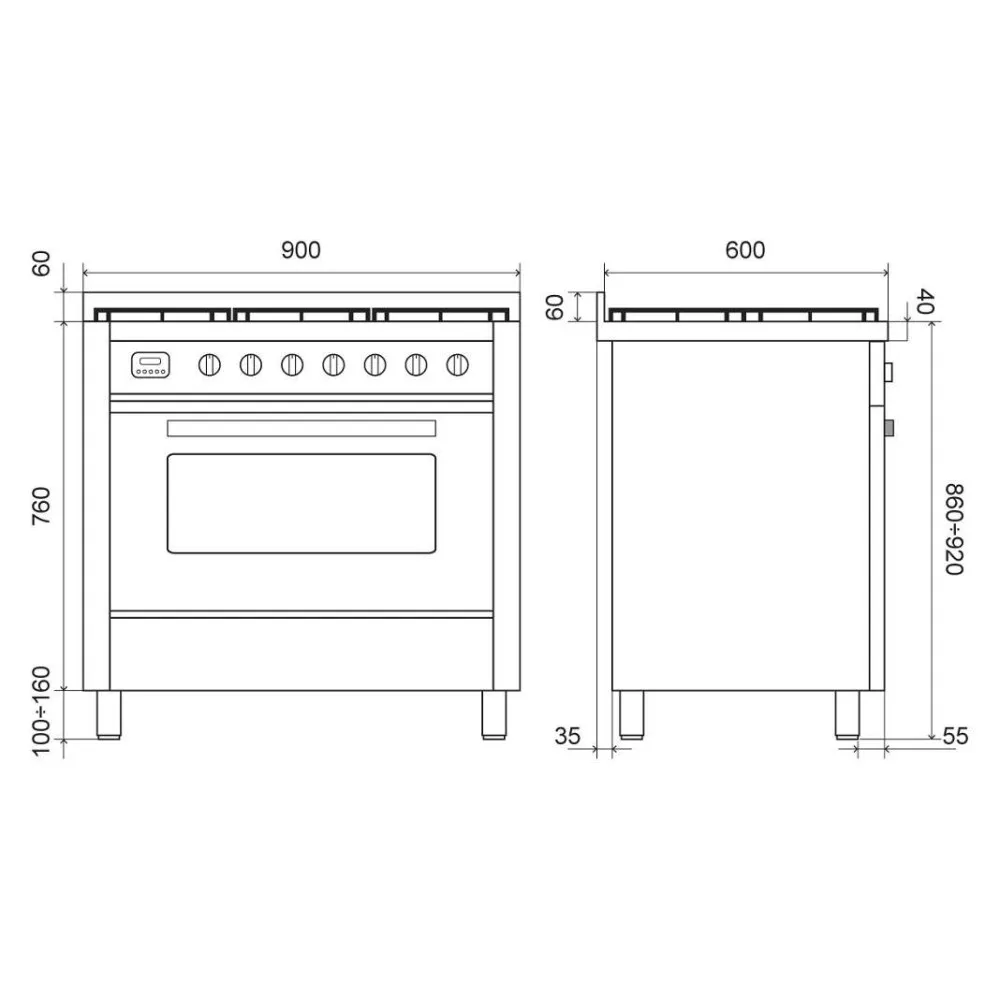 Cuisinière avec four Pro Line 90 cm L09-GRD/L09-MGD 6 feux