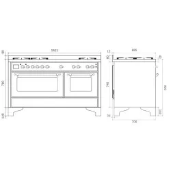 Cuisinière avec four Ilve Majestic M15FSDNE3 150 cm 5 feux +1 zone de cuisson étendue +double zone de grillage