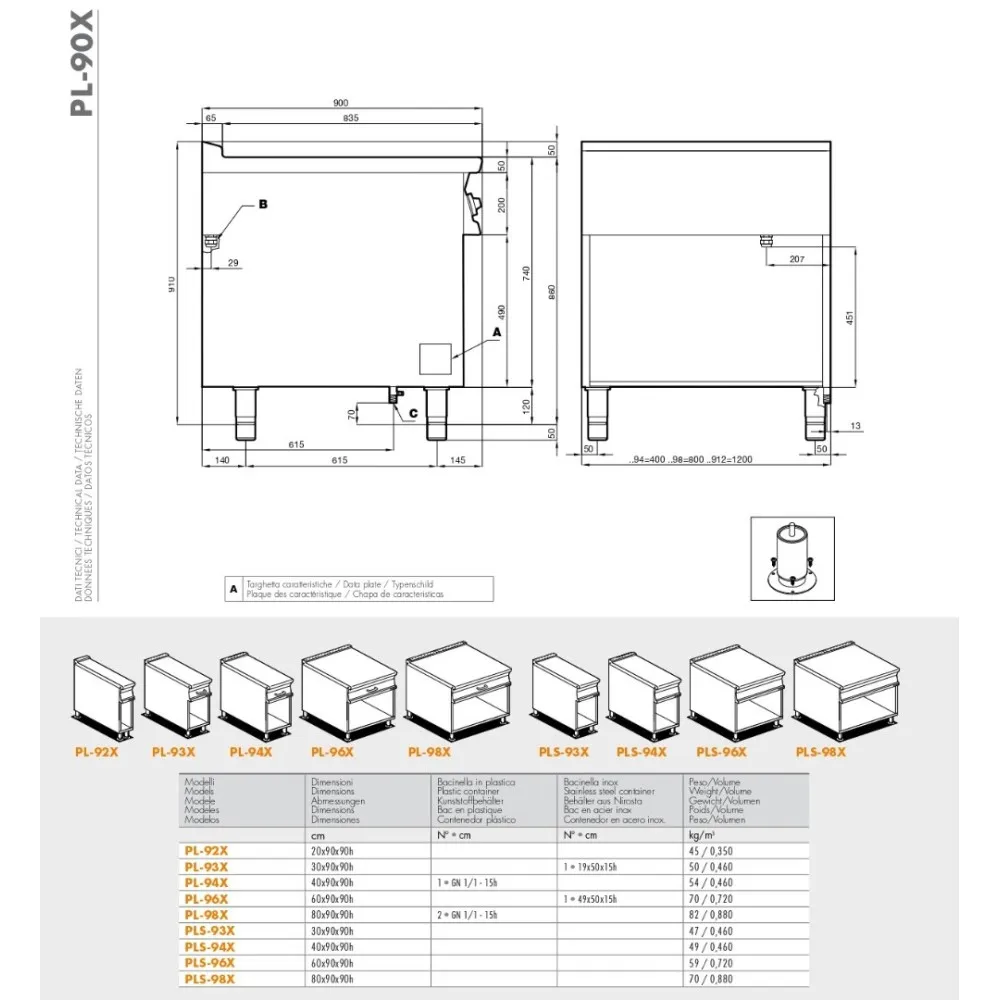 Worktop on cabinet with drawer PL-96X