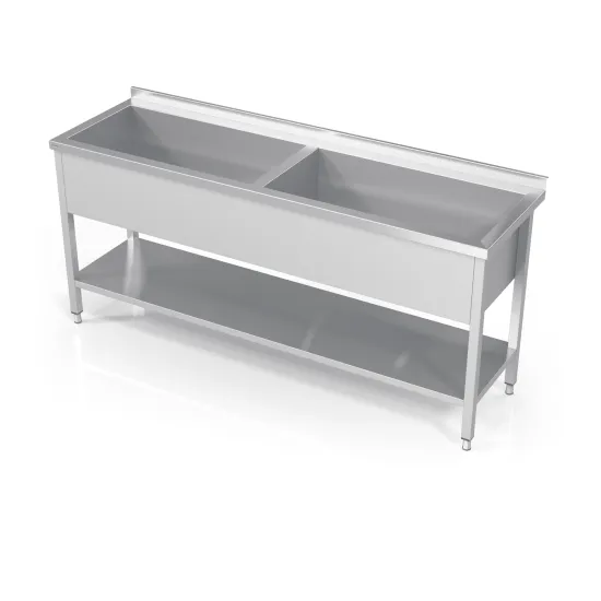 Évier double pour marmites avec étagère