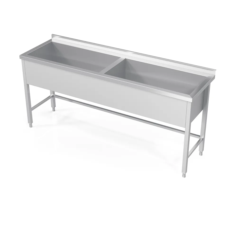 Table avec bac double en inox pour la plonge 1400