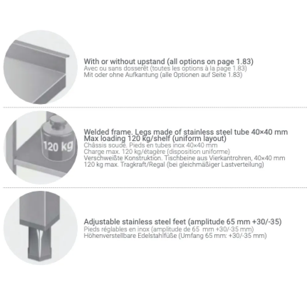 Table en métal avec 2 étagères 2000