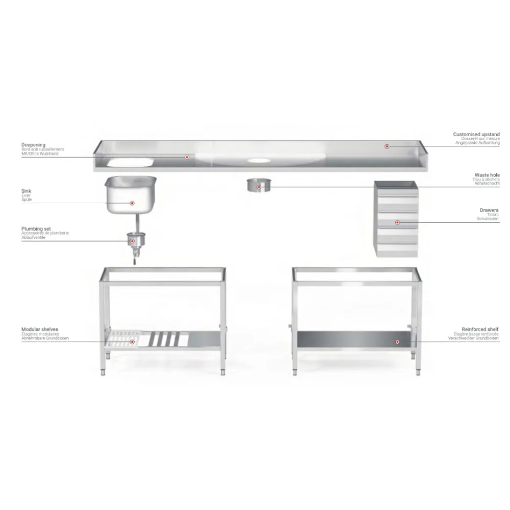Table en métal avec 2 étagères 2000