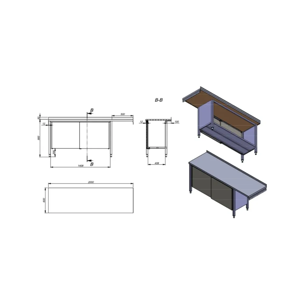 Kitchen table with three sinks
