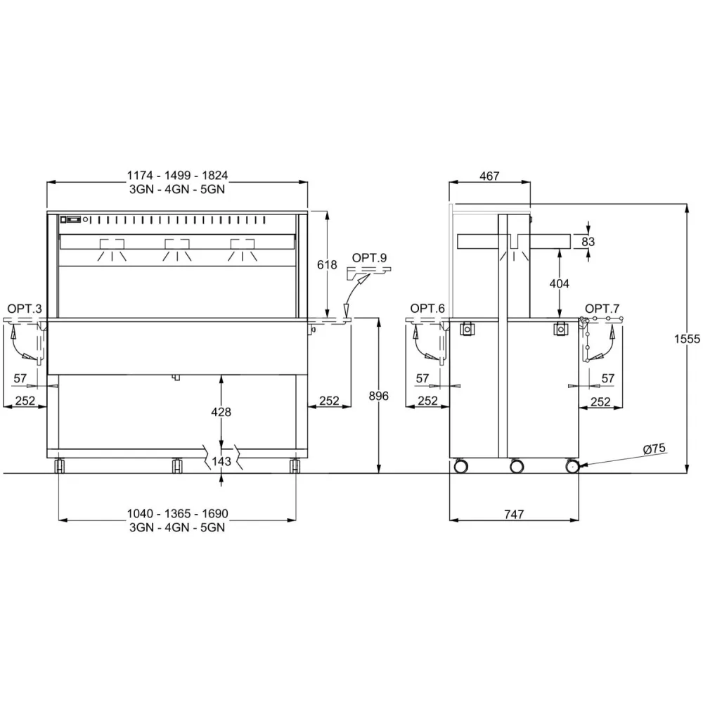SURFACE CHAUDE EN VERRE TREMPÉ AVEC CHAUFFAGE PAR LAMPE HALOGÈNE ATHENA 5 PC/HALO W