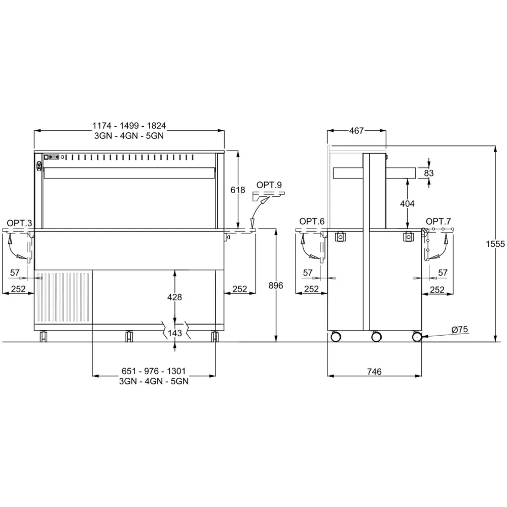 BUFFET RÉFRIGÉRÉ DE COMPTOIR ATHENA 5 PR/M W