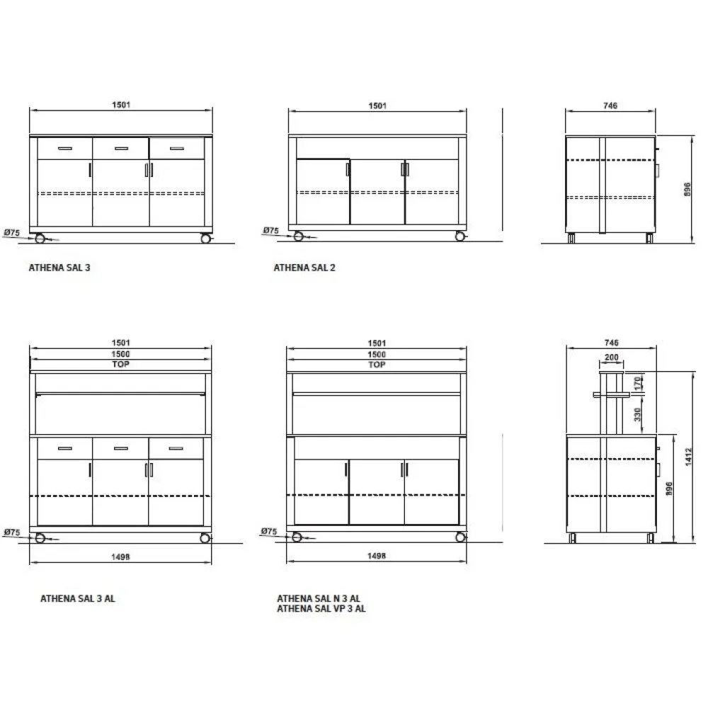 MODULE NEUTRE AVEC PORTES ET COMPARTIMENT POUR PLATS ATHENA SAL 3 VP