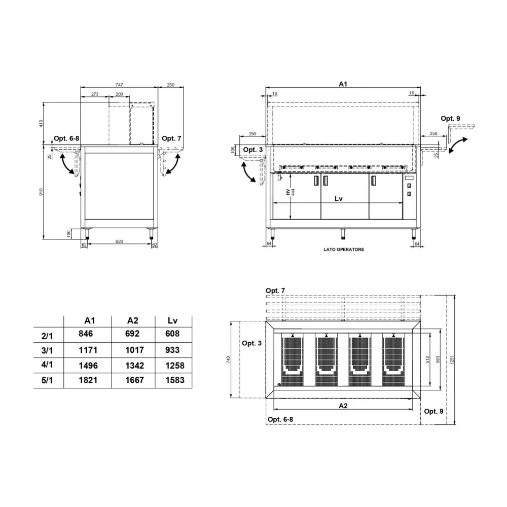 BUFFET CHAUFFANT A CHALEUR SECHE AVEC COMPARTIMENT INFÉRIEUR OMNIA 2 DRY/SC
