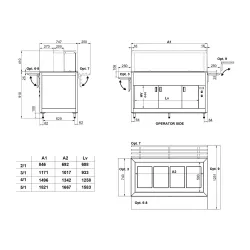 Buffet avec plan de travail chauffant en verre trempé et compartiment inférieur ventilé OMNIA 4PC/SC