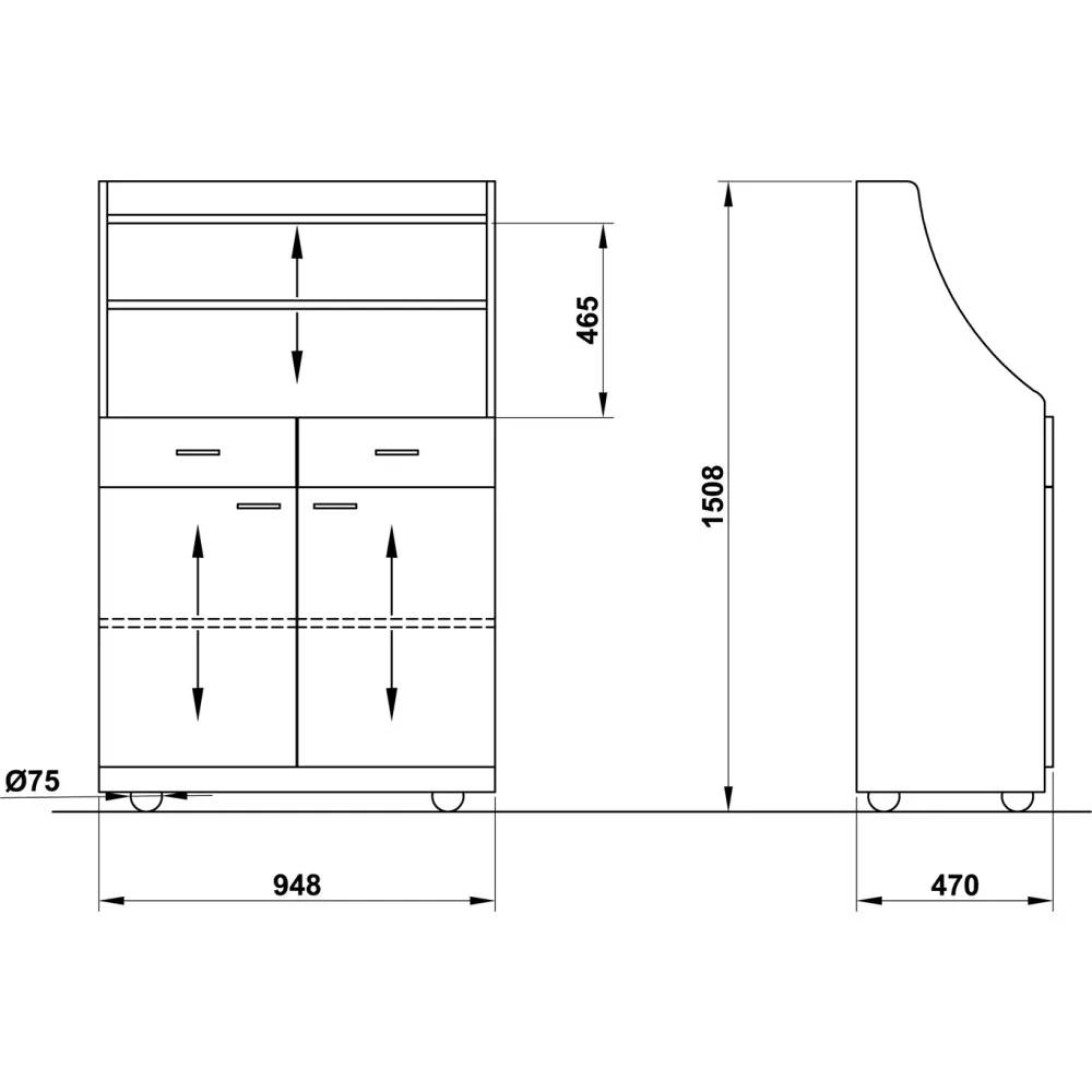 POSTE DE SERVEURS SUR ROULETTES PERSEO A2 B/R