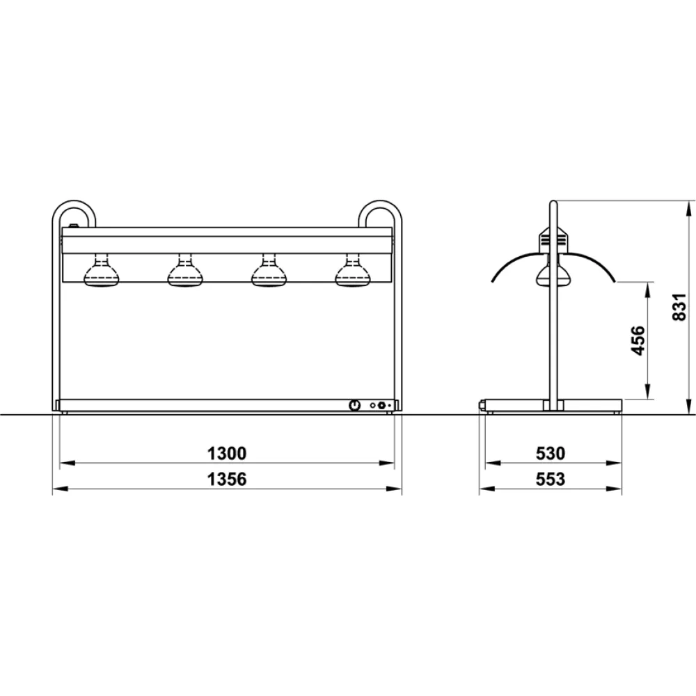 SURFACE CHAUFFANTE AVEC SUPPORT DE LAMPE INFRAROUGE VULCANO 4/1 INFRA