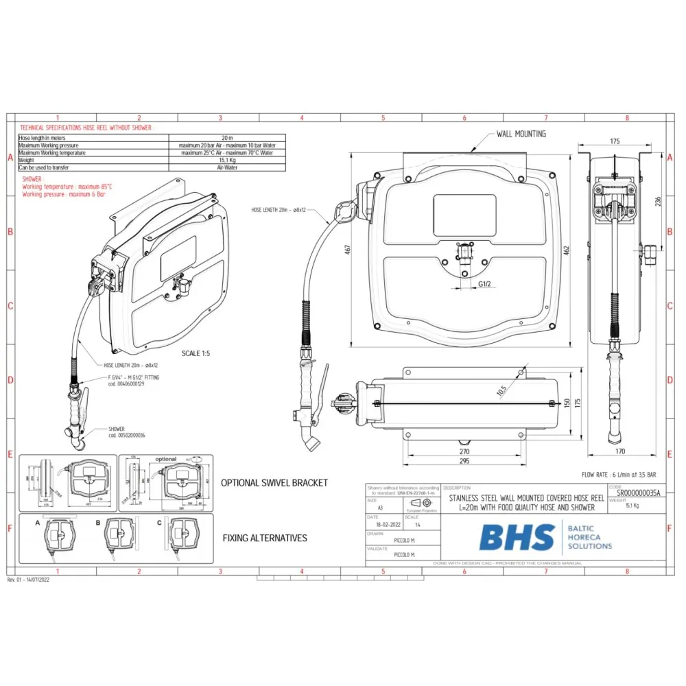 Wall mounted hose reels SR35A