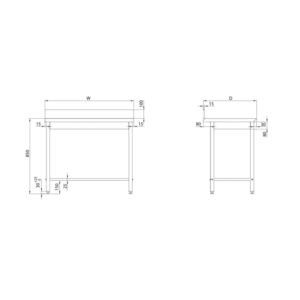 Metal table without shelf 800
