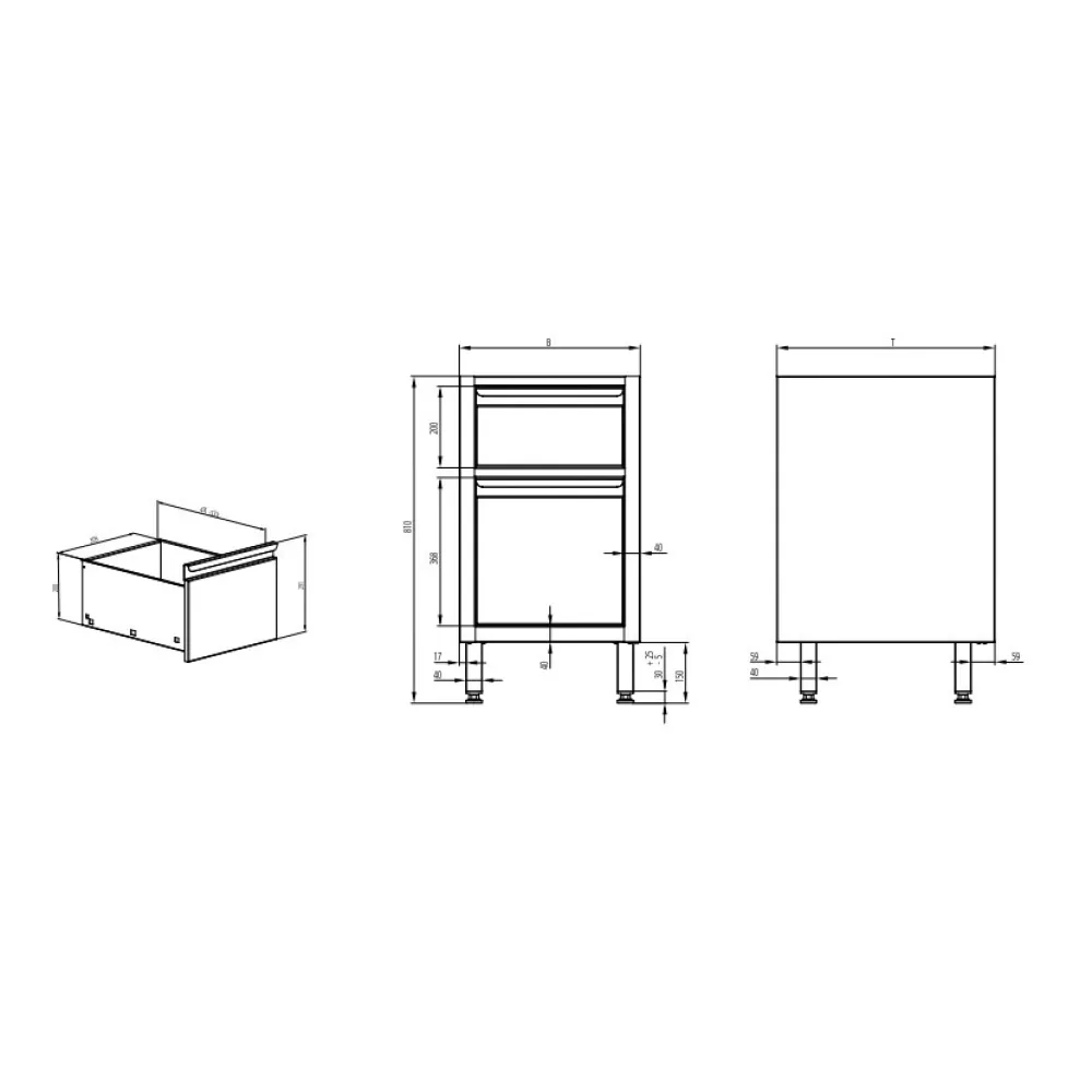 Armoire avec 2 tiroirs H-810 mm