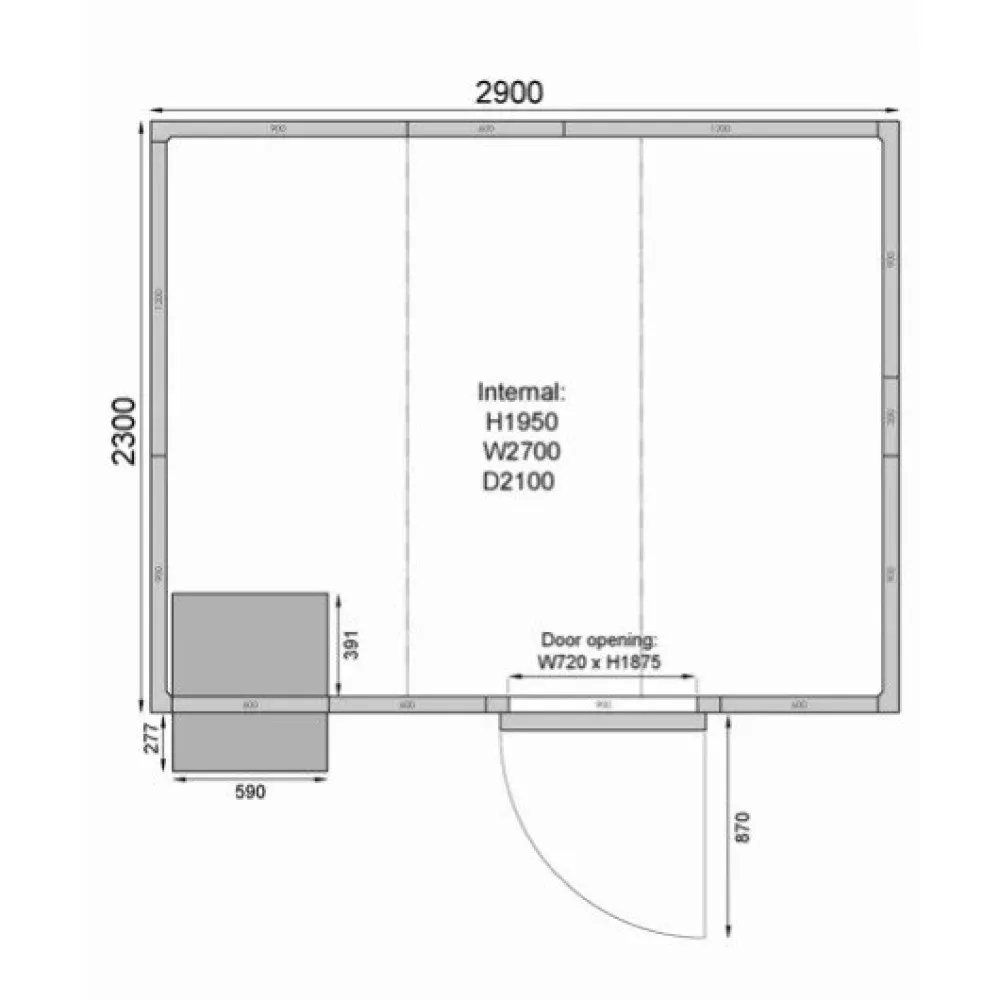 Chambre froide 2900 / 2300 / 2110 MM 10.56m3