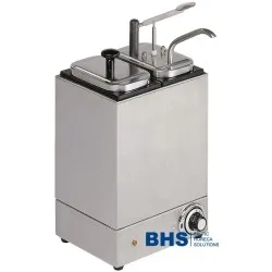 Heated sauce dispenser with 1 pump and 1 container
