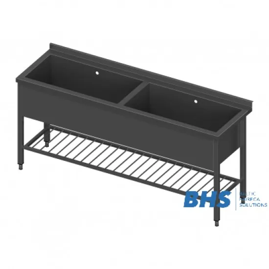 Table avec deux piscines et étagère en grille