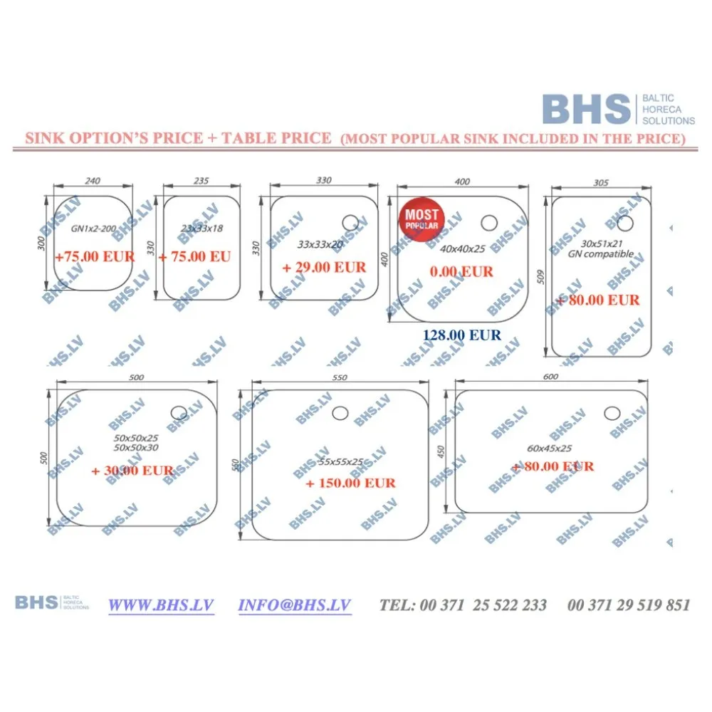 Table en métal avec évier double et plateau 1300